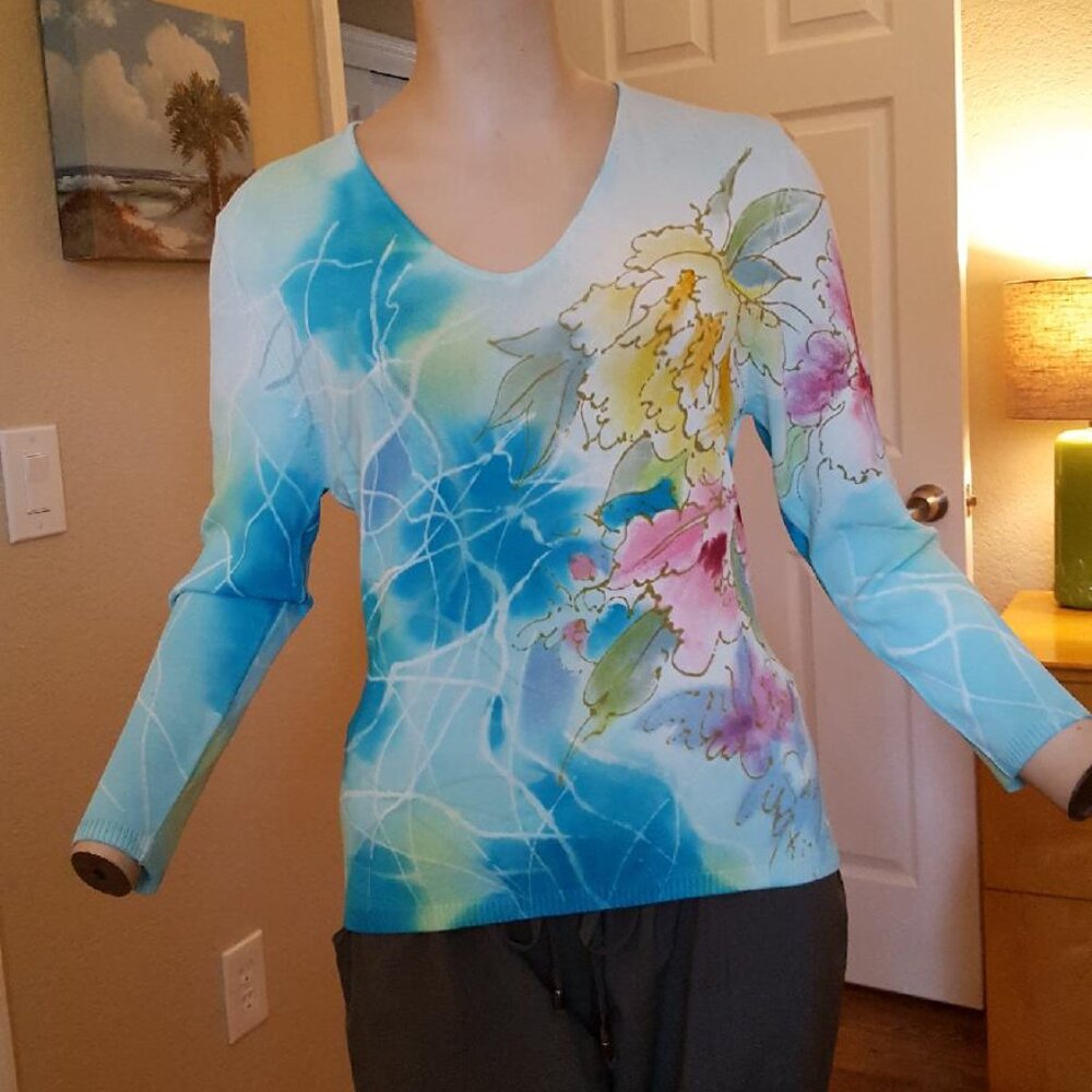 Mechant Hand-Painted Lightweight Stretchy Sweater Size S - M EXC